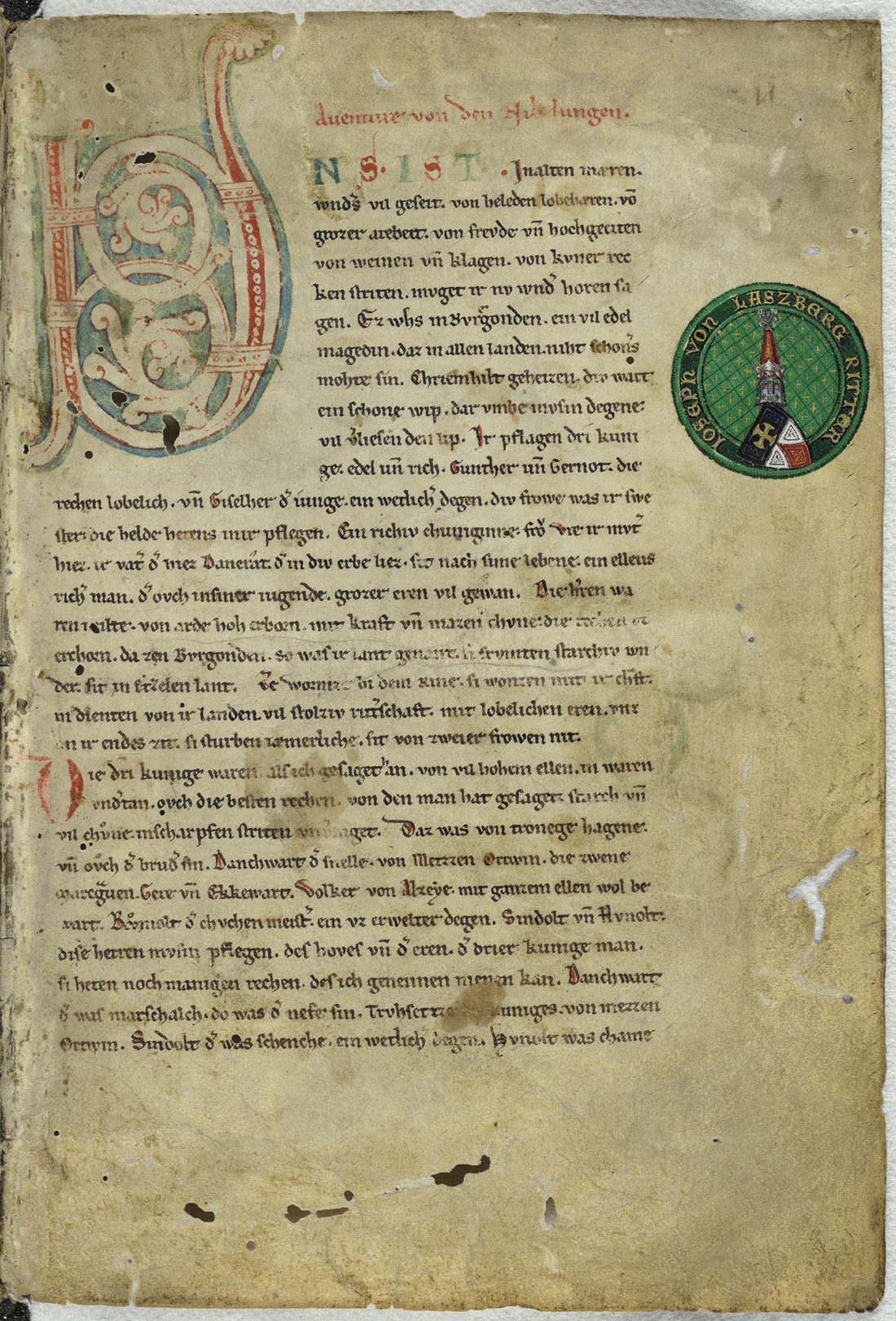 Nibelungenlied manuscript c f1r, Hohenems