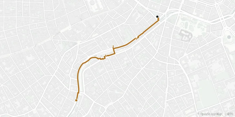 Kartenverlauf des Wegs Über den Naschmarkt und die Wienzeile
