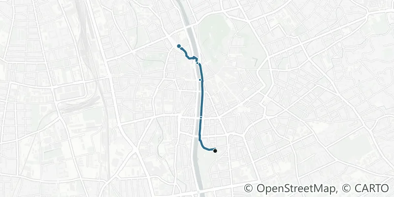 Route map of the walk Along the Mur, from the Augarten to the Murinsel