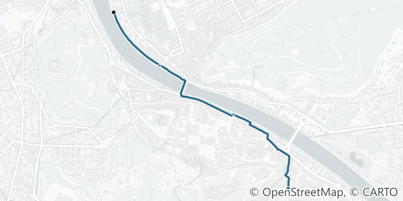 Route map of the walk Along the Salzach, from Mülln to Nonntal